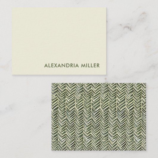 Carte De Correspondance Élégant Fond D'Olive Herringbone Patterson (Devant / Derrière)