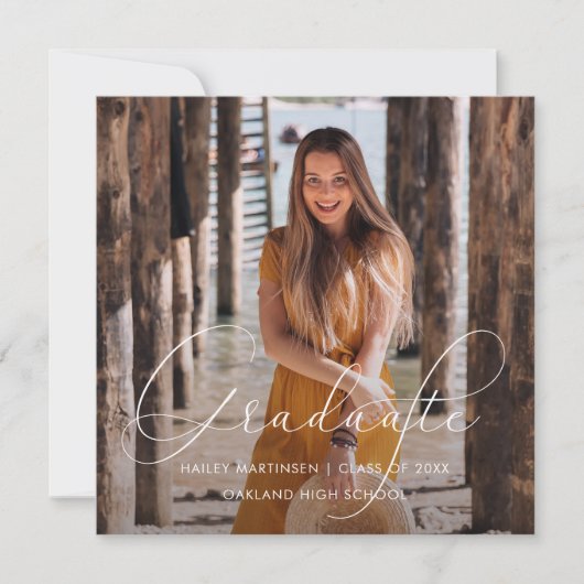 Carte De Correspondance Élégant Gradué blanc Script photo Rouge (Devant)