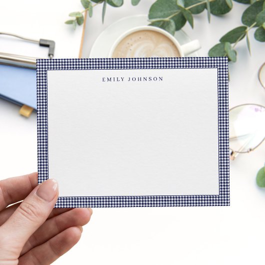 Carte De Correspondance Élégant Houndstooth Monogram Bleu Marine