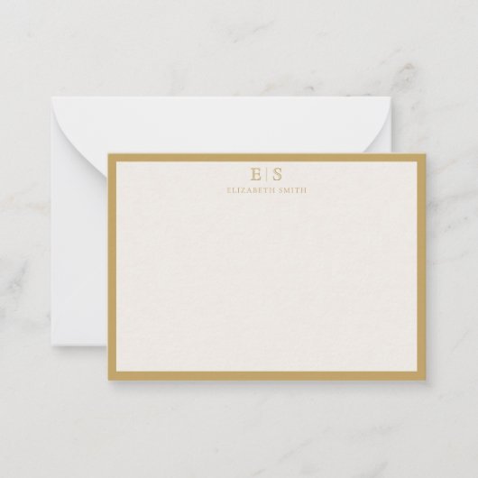 Carte De Correspondance Elegant Ivory Gold Border Monogram (Devant)