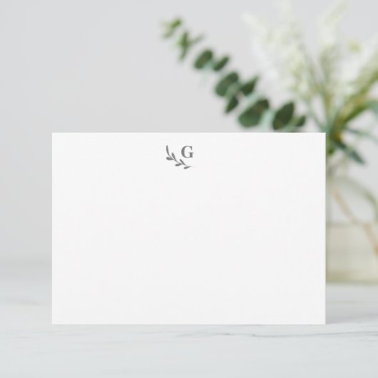 Carte De Correspondance Elégant Laurel Monogram Grey Chic Plat (Debout devant)