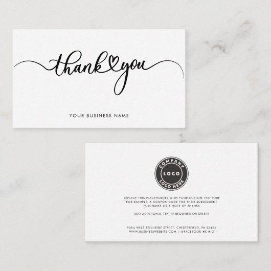 Carte De Correspondance Élégant logo d'entreprise Script Merci (Devant / Derrière)