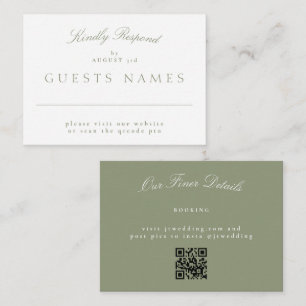 Carte De Correspondance Elégant Mariage classique de taille verte QR CODE