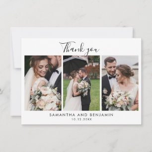 Carte De Correspondance Élégant Mariage de script 3 Photos Merci