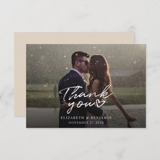 Carte De Correspondance Élégant Mariage de script photo Merci (Devant / Derrière)