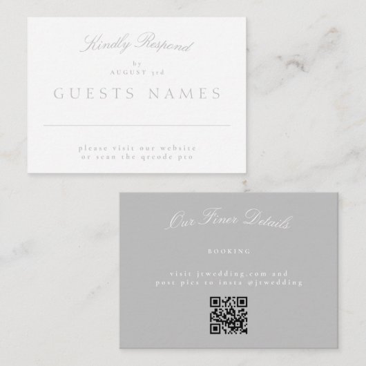 Carte De Correspondance Élégant Mariage gris clair classique QR CODE RSVP (Devant / Derrière)