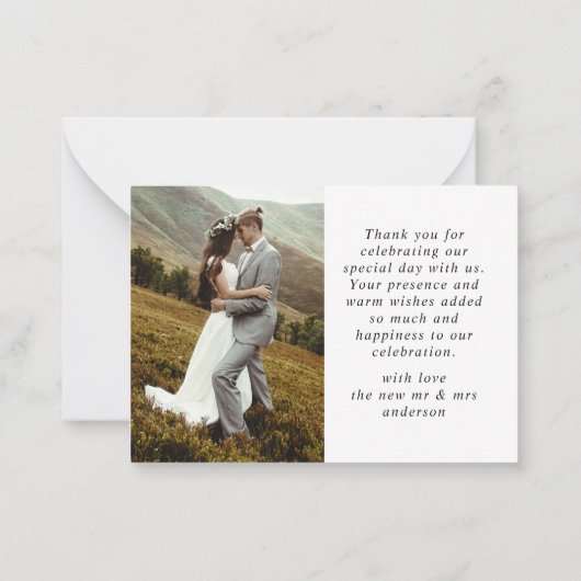 Carte De Correspondance Élégant Mariage simple Merci photo Script (Dos)