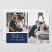 Carte De Correspondance Elegant Marine 2 Photo Collage Mariage (Devant)