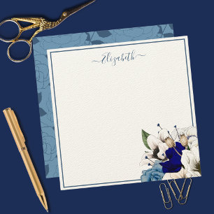 Carte De Correspondance Élégant marine et floral personnalisé bleu poussié