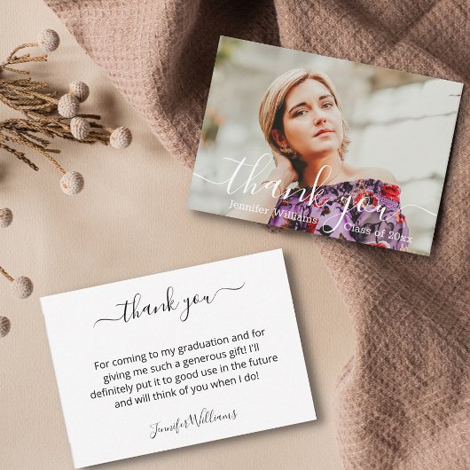 Carte De Correspondance élégant merci calligraphie photo graduation