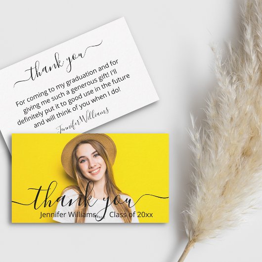 Carte De Correspondance élégant merci calligraphie photo graduation