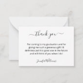 Carte De Correspondance élégant merci calligraphie photo graduation (Dos)