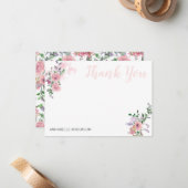 Carte De Correspondance Elégant Merci d'aquarelle rose floral Bouquet (Devant/Arrière en situation)