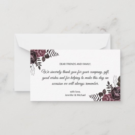 Carte De Correspondance élégant merci fleurs gothiques mariage moderne (Dos)