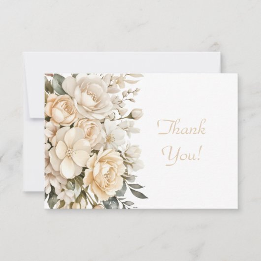 Carte De Correspondance Élégant Merci floral beige (Devant)