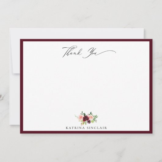 Carte De Correspondance Élégant Merci floral Burgundy Blush (Devant)