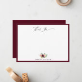 Carte De Correspondance Élégant Merci floral Burgundy Blush (Devant/Arrière en situation)