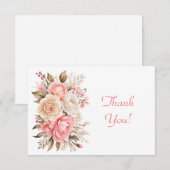Carte De Correspondance Élégant Merci floral rose plat (Devant / Derrière)