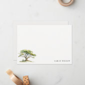 Carte De Correspondance Elégant minimal vert aquarelle Mariage chêne arbre (Devant/Arrière en situation)