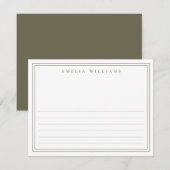 Carte De Correspondance Elegant Minimalist Olive Green Half Lined (Devant / Derrière)