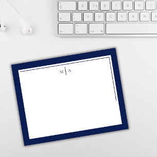 Carte De Correspondance Élégant minimaliste Marine bleu Deux bordures Mono