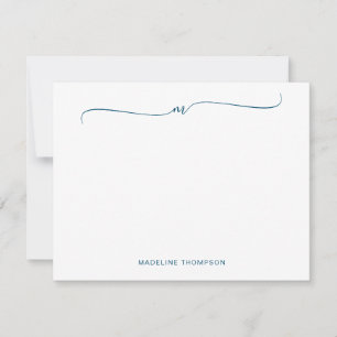 Carte De Correspondance Élégant minimaliste Marine Blue Monogram Calligrap