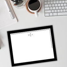 Élégant minimaliste noir blanc deux bordures Monog