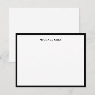 Carte De Correspondance Élégant Minimaliste Nom Noir Blanc Bordure Plate
