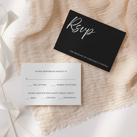 Carte De Correspondance Elegant Modern Black Tie Wedding RSVP Card
