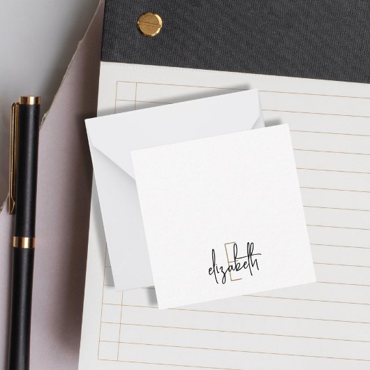 Carte De Correspondance Élégant Monogram Black Gold Script