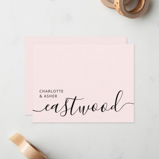 Carte De Correspondance Elegant Monogram Script Blush Pink (Devant/Arrière en situation)