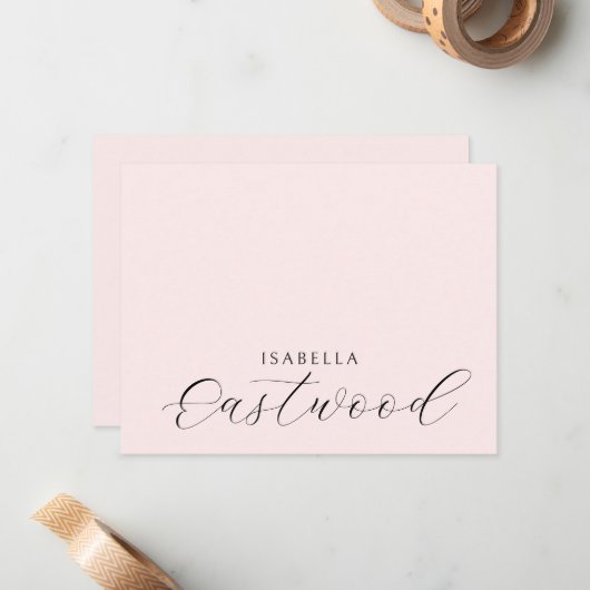 Carte De Correspondance Elegant Monogram Script Blush Pink (Devant/Arrière en situation)