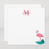 Carte De Correspondance Élégant Monogram Tropical Flamant rose rose Carré (Devant / Derrière)