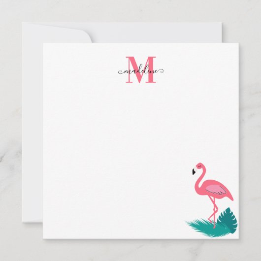 Carte De Correspondance Élégant Monogram Tropical Flamant rose rose Carré (Devant)