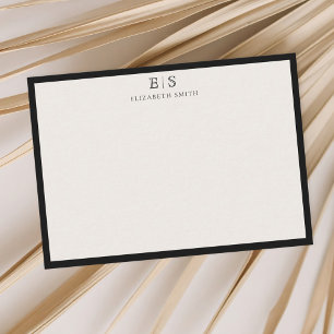 Carte De Correspondance Élégant monogramme à bordure noire ivoire