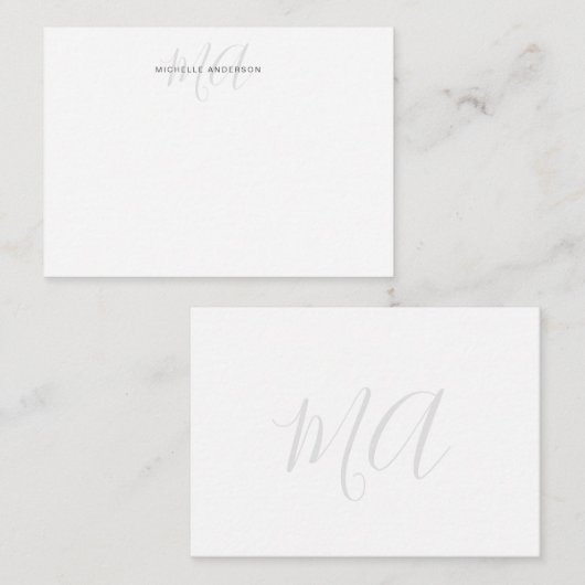 Carte De Correspondance Élégant Monogramme blanc argent (Devant / Derrière)