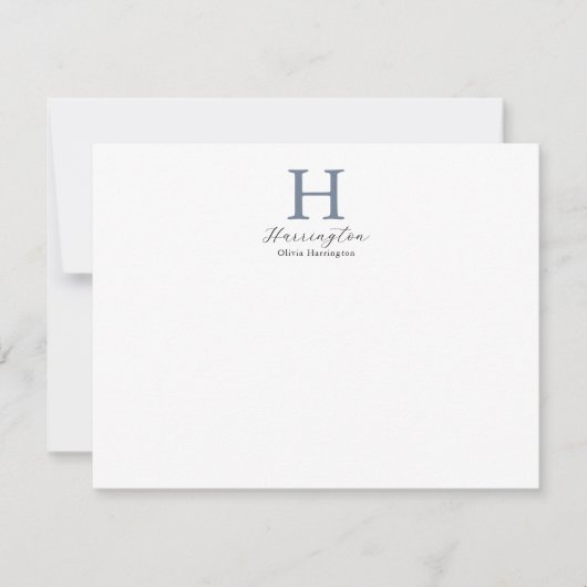 Carte De Correspondance Élégant Monogramme Bleu Dusty (Devant)