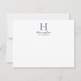 Carte De Correspondance Élégant Monogramme Bleu Dusty