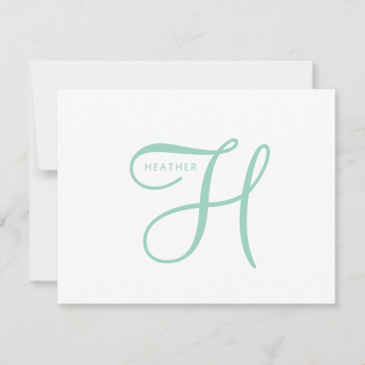 Carte De Correspondance Élégant Monogramme Bleu Vert  (Devant)
