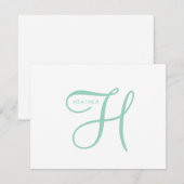 Carte De Correspondance Élégant Monogramme Bleu Vert  (Devant / Derrière)