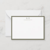 Carte De Correspondance Élégant Monogramme Bordure Vert Olive (Devant)