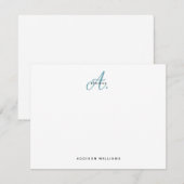 Carte De Correspondance Élégant Monogramme de script Turquoise (Devant / Derrière)