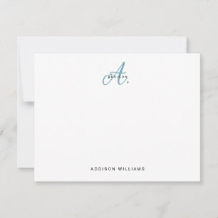 Carte De Correspondance Élégant Monogramme de script Turquoise