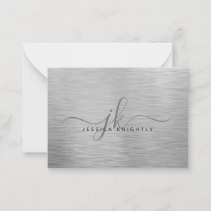 Carte De Correspondance Élégant Monogramme en argent métallisé brossé