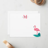 Carte De Correspondance Élégant Monogramme Feuille Tropical Flamant rose r (Devant/Arrière en situation)