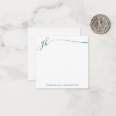 Carte De Correspondance Élégant Monogramme Initiales Turquoise Script (Devant/Arrière en situation)