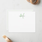 Carte De Correspondance Élégant Monogramme moderne blanc vert Script (Devant/Arrière en situation)