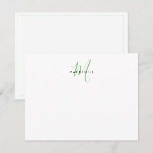 Carte De Correspondance Élégant Monogramme moderne blanc vert Script (Devant / Derrière)