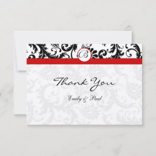 Carte De Correspondance Élégant Monogramme noir Damas rouge Mariage