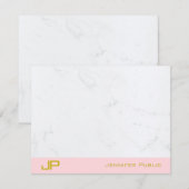 Carte De Correspondance Élégant Monogramme Or Blush Marbre rose Simple (Devant / Derrière)